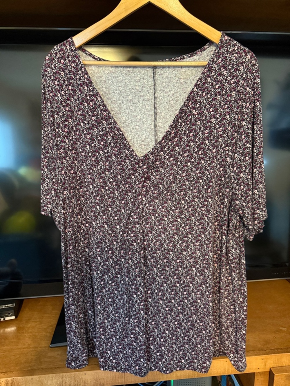 Lane Bryant Burgundy Floral V-Neck Blouse